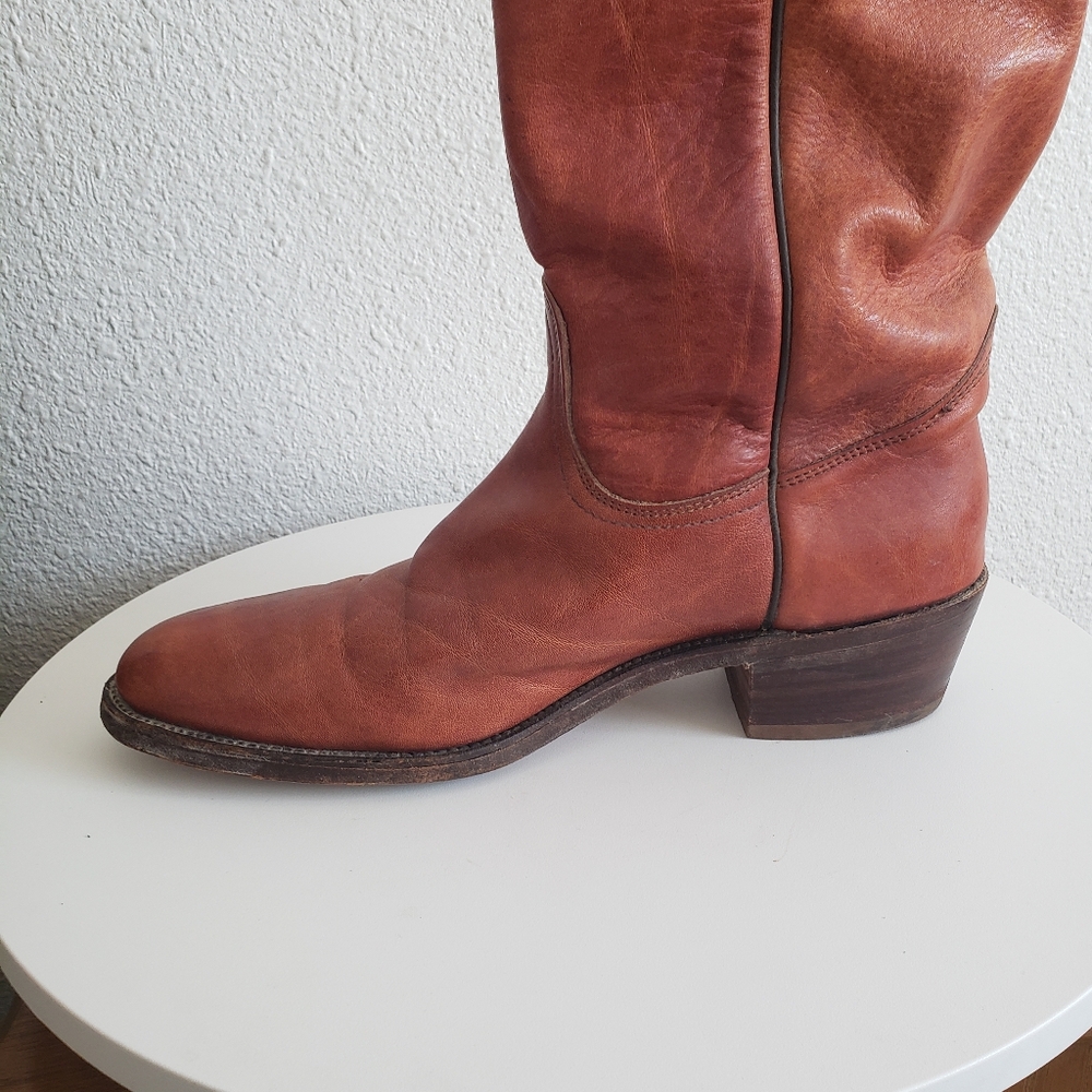 Frye Chestnut Brown Leather Western Pull-On Boots - Picture 4 of 15